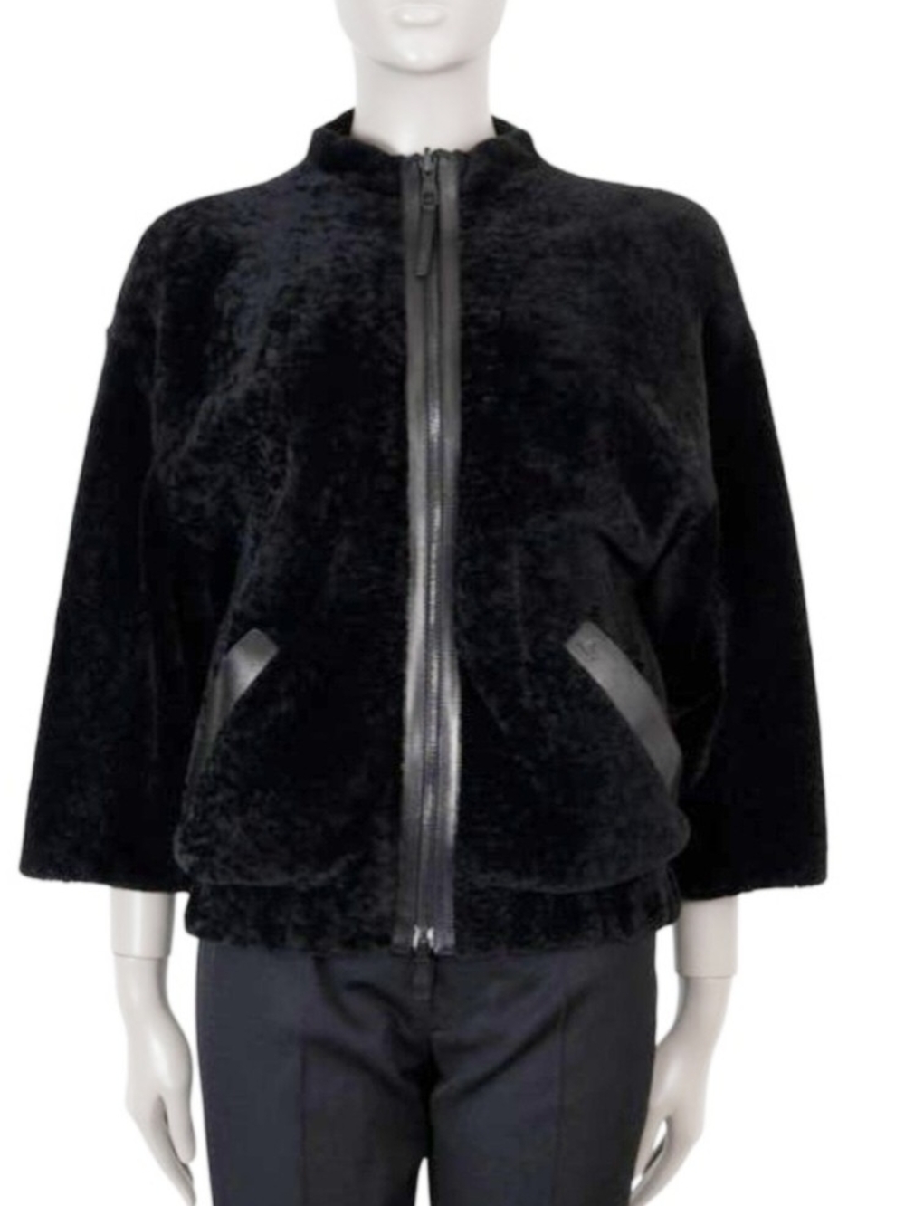 LOUIS VUITTON black REVERSIBLE SHEARLING & NYLON Windbreaker Jacket